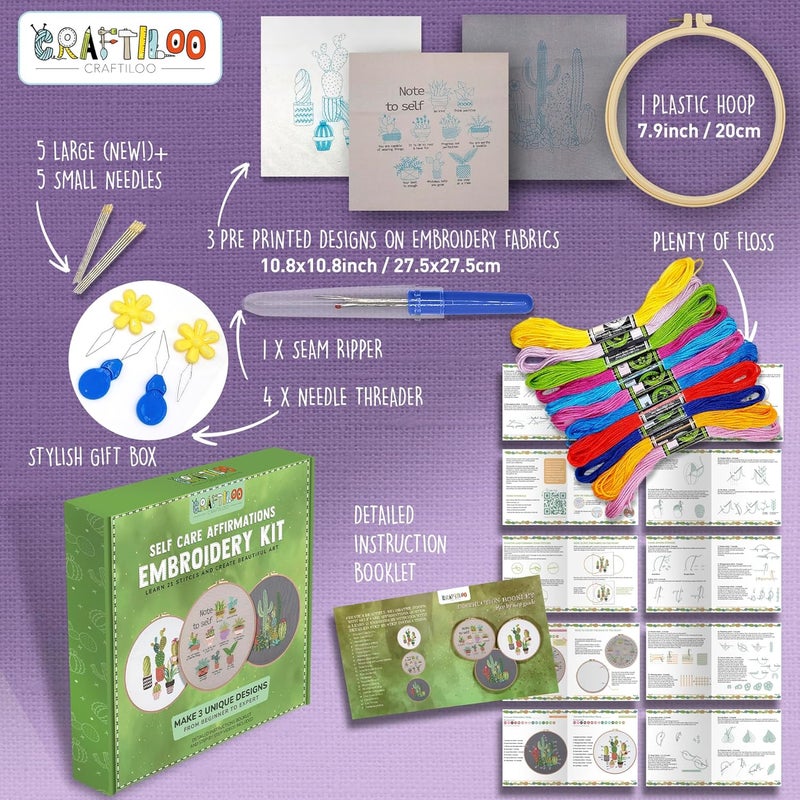 CRAFTILOO Embroidery Kits for Adults Hand Embroidery kit for Beginners with Stamped Embroidery Patterns Starter Embroidery Kit. Needlepoint kit Cross Stitch kit for Teens& Adults Cactus - Image 3